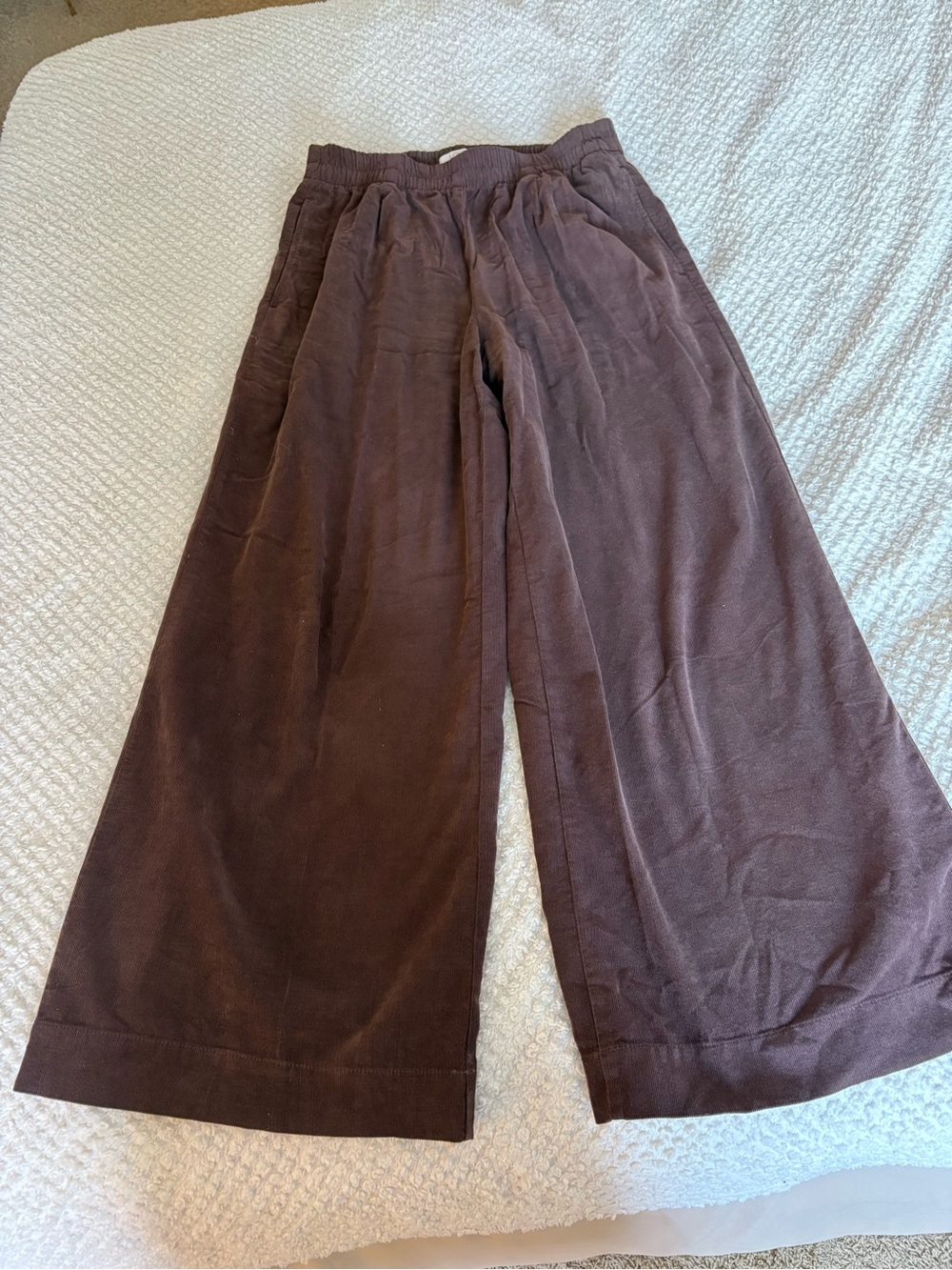 LOFT Wide-Leg Elastic Waist Pants - Corderoy Chocolate Brown